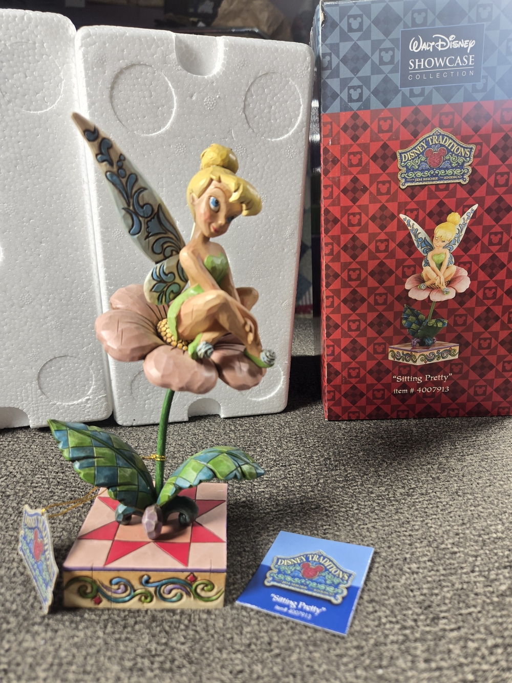 Disney Tinker Bell Figurine with Pink Flower & Green Dress Tinkerbell Enesco